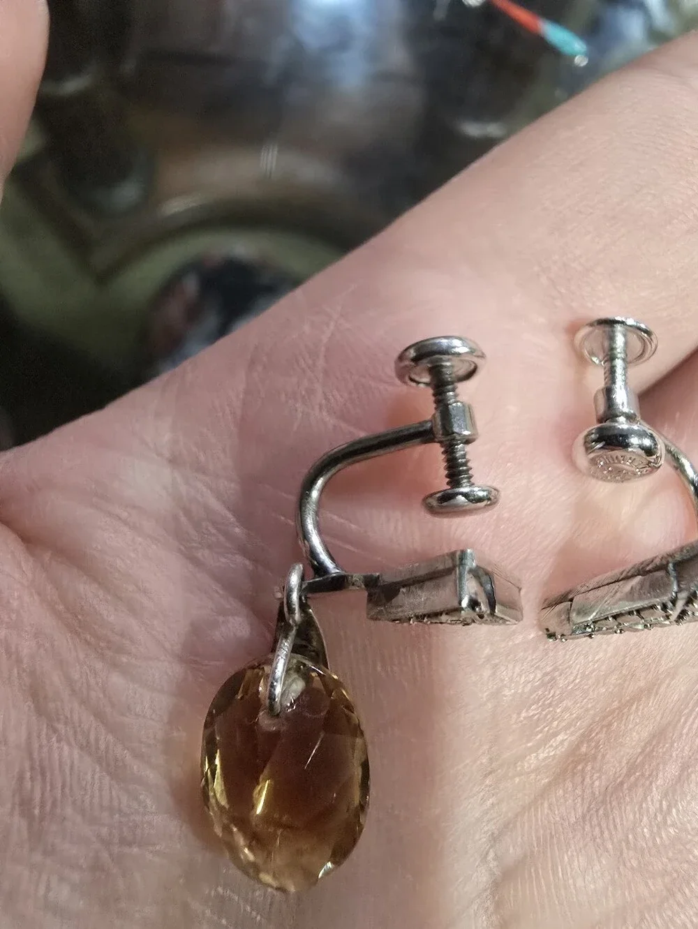 Vintage Van Dell Sterling Citrine Marcasite Screw Back Earrings